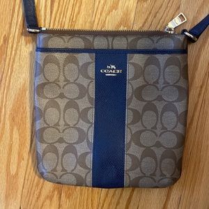 Coach F52856 PVC Leather/Canvas Crossbody Bag. Brown/black with gold zipper.